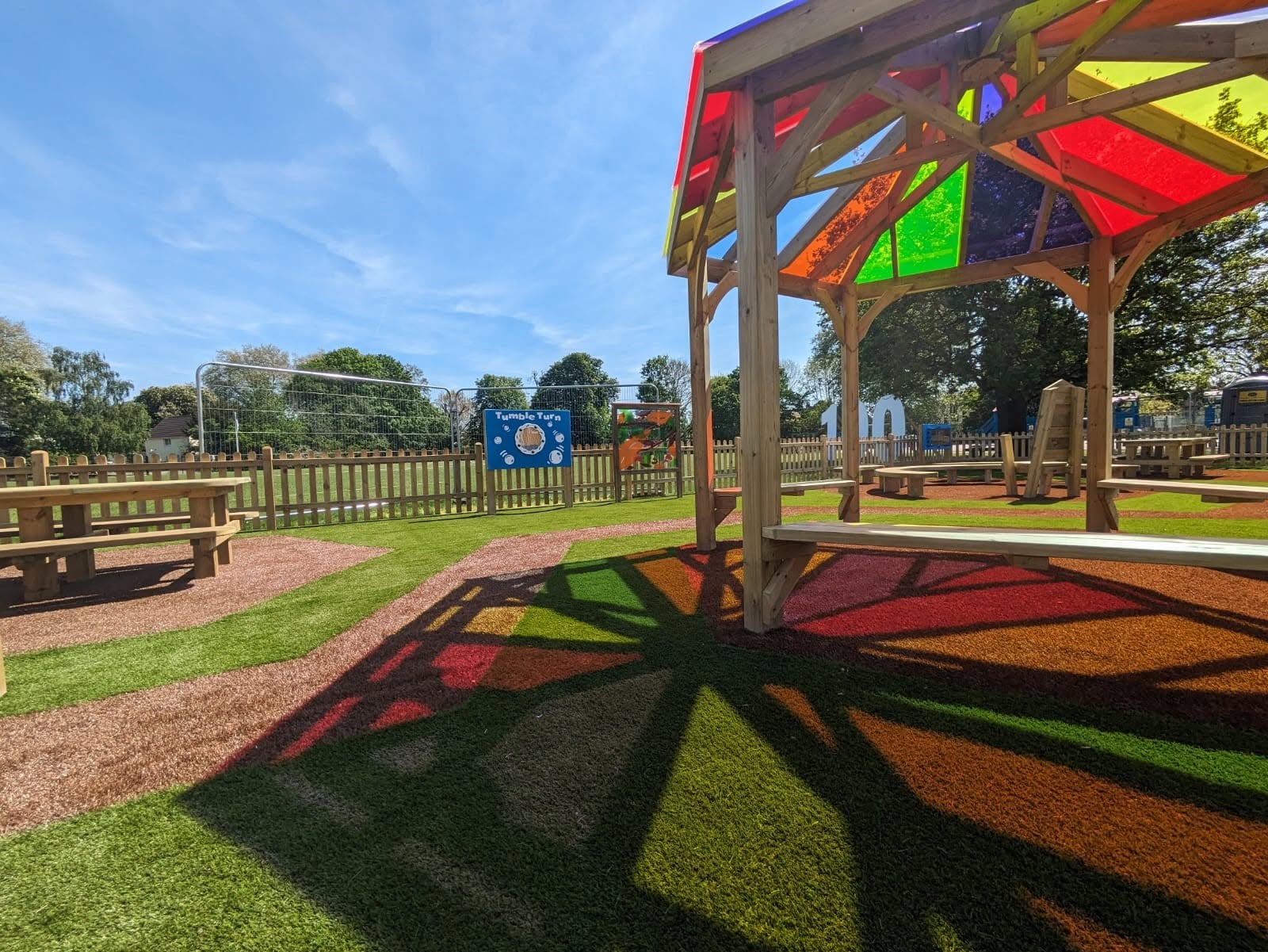 Coloured-acrylic gazebo and canopies, Wimbledon Chase School